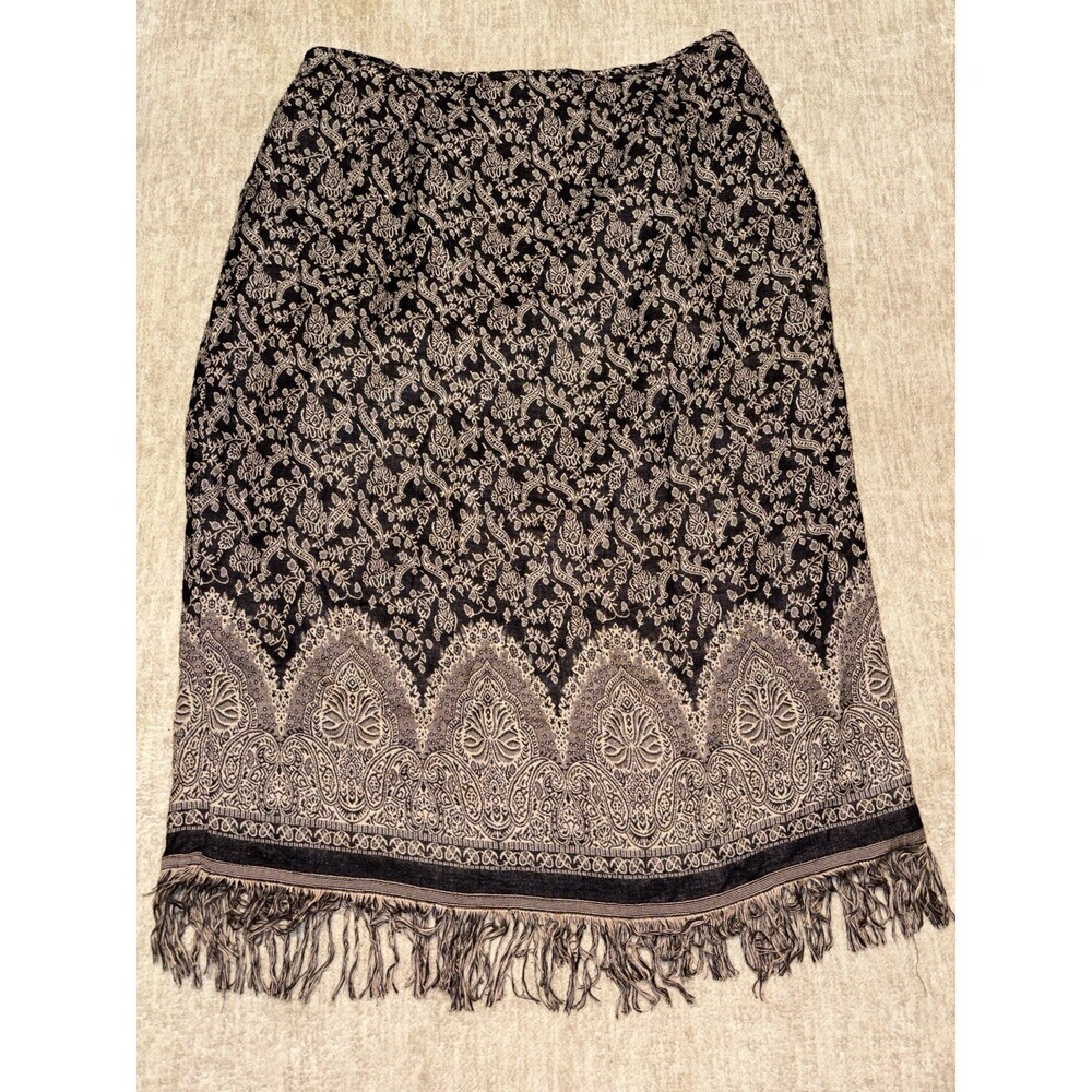 Vintage 90s Sz 18 Plus Tapestry Skirt Tassels Boho Dress Barn Black Whimsigoth